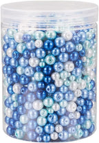 1840Pcs 4/6/8mm Glass Pearl Beads Multi Colors Round Spacer Pearlized Beads for DIY Craft Jewelry Making, Mixed Blue & White