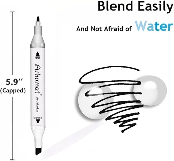 6pcs Black Alcohol Markers Set, Dual Tips Art Markers Drawing Sketched Double Tipped for Beginner Adults Kids(Black)