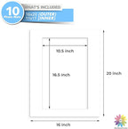 MBC MAT BOARD CENTER, 10 Pack 16x20 for 11x17 White Picture Mats Frame Mattes, Bevel Cut, Acid Free, 4-ply Thickness