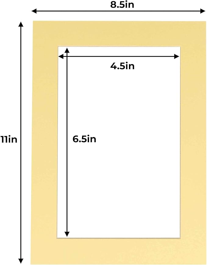 5x7 Mat for 8.5x11 Frame - Precut Mat Board Acid-Free Soft Yellow 5x7 Photo Matte Made to Fit a 8.5x11 Picture Frame, Premium Matboard for Family Photos, Show Kits, Art, Picture Framing, Pack of 1 Mat