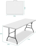 6ft Folding Table, Foldable HDPE Dining Table for Picnic, Camping, Party, Display with Carrying Handle - White
