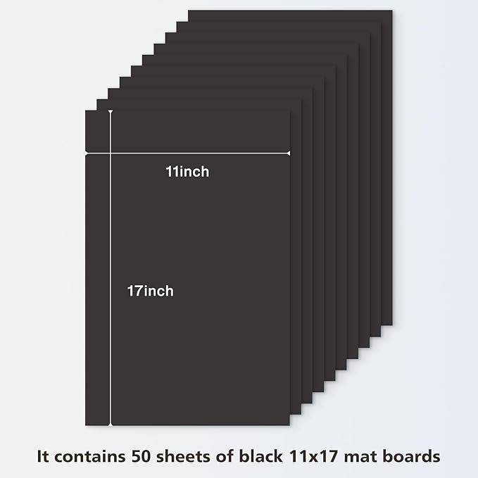 Golden State Art, 11x17 Uncut Photo Mat Matboard - Black Uncut Mats for DIY Projects, Presentation Boards, Art Crafts, Prints (50 Pack)