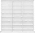 Prepac 3 Column 51" Tall White Display Multimedia Cabinet, Wood Media Storage with Removable Sheves, Modern Multimedia Storage Unit with 21 Adjustable Shelves for Books, DVDs and Collectibles, White