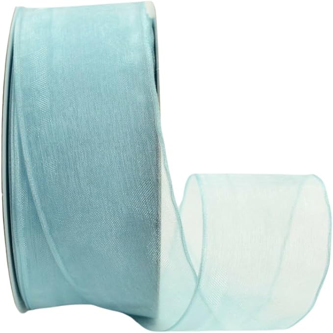 Ribbon Bazaar Sheer Organza Wired Ribbon - 100% Polyester Wire Edged Ribbon for Floral Decor, Table Arrangements, Apparel Embellishment & More - 2-1/2" Light Blue 50yd