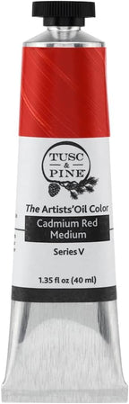Tusc & Pine Artist Oil Paint - Cadmium Red Medium, 40 ml, Non-Yellowing, Rich & Creamy Consistency, Maximum Pigment Load, Small Batch Milled Oil Paints Made in the USA for Professional Artists