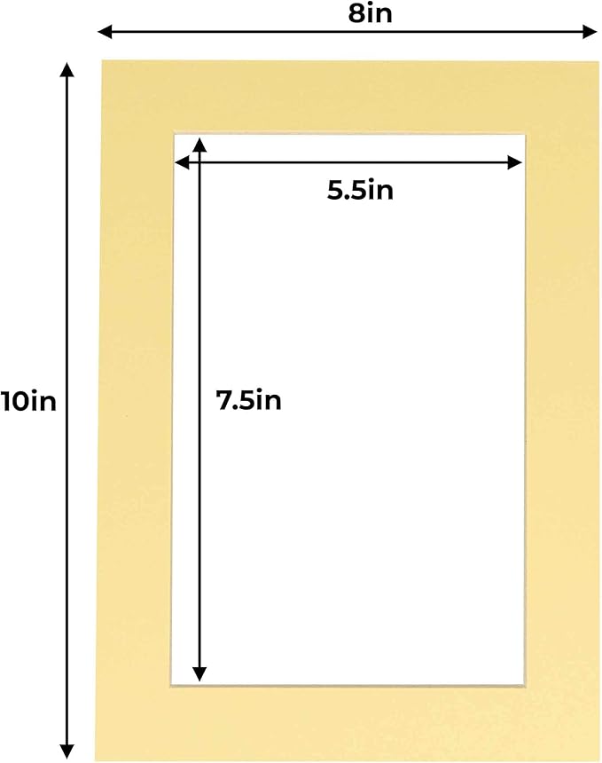 6x8 Mat for 8x10 Frame - Precut Mat Board Acid-Free Show Kit with Backing Board, and Clear Bags Soft Yellow 6x8 Photo Matte Made to Fit a 8x10 Picture Frame Matboard for Framing, Pack of 10 Mats