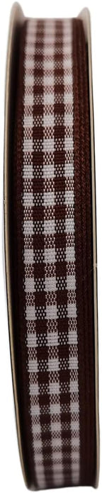 Brown Gingham Ribbon 25 Yards Christmas Ribbon for Crafts Plaid Checked Ribbon 100% Polyester (3/8", Brown)