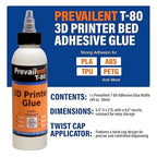 3D Printer Glue – Strong 3D Printer Adhesive for PLA, PETG, ABS, TPU & More, Bed Adhesive for Multiple Build Plates, Reduces Warping, Easy Release, 4 fl oz (118ml) - Prevailent T-80