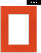 Pack of Ten Acid Free 11x14 Mats Bevel Cut for 8.5x11 Photos - Orange Suede Precut Matboards With Backing Boards and Self Seal Photo Mat Bags For Pictures, Photos, Framing - 4-ply Thickness