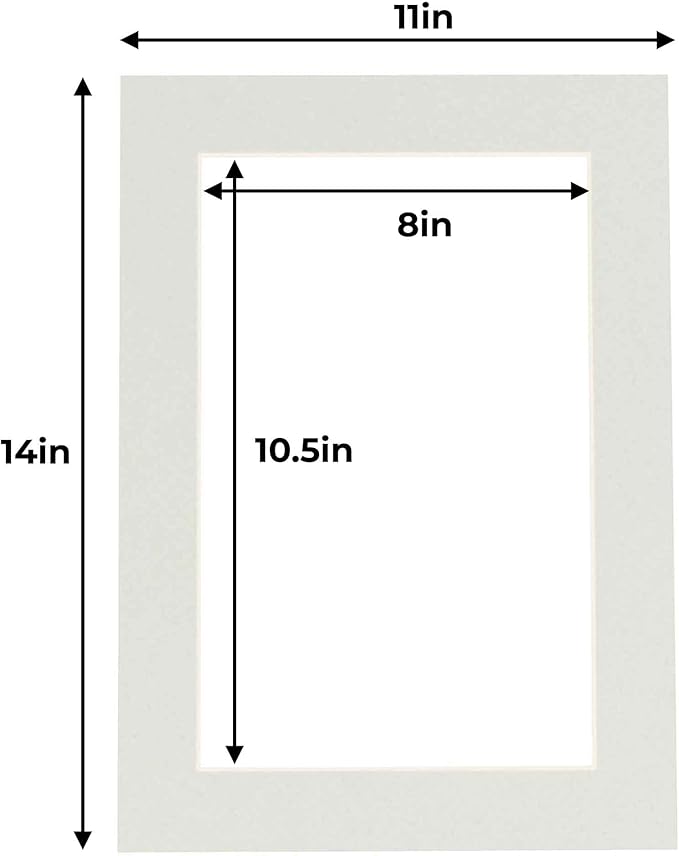 11x14 Mat for 8.5x11 Photo - Precut Grey Picture Matboard for Frames Measuring 11 x 14 Inches - Bevel Cut to Display Art 8.5 x 11 Inches - Acid Free ONE MAT with Backing Board & Clear Bag