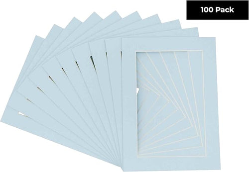 11x14 Mat for 8.5x11 Photo - Precut Baby Blue Picture Matboard for Frames 11 x 14 Inches - Bevel Cut to Display Art 8.5 x 11 Inches - Acid Free Pack of 100 MATS with Backing Boards & Clear Bags