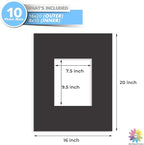 MBC MAT BOARD CENTER, 10 Pack 16x20 for 8x10 Black Picture Mats Frame Mattes, Bevel Cut, Acid Free, 4-ply Thickness