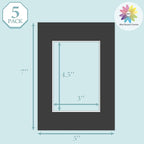 MBC MAT BOARD CENTER, 5 Pack 5x7 for 3.5x5 Black Picture Mats Frame Mattes, Bevel Cut, Acid Free, 4-ply Thickness