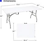 2 PCS 70.8" W X 29" D X 29" H - 6 ft White Folding Table White Portable Heavy Duty Plastic Fold-in-Half Utility Foldable Table for Camp，Picnic & Party