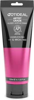 GOTIDEAL Iridescent Acrylic Paint Chameleon Red Tubes(120ml, 4.1 oz) Non Toxic Non Fading,Rich Pigments for Painters, Adults & Kids, Ideal for Canvas Wood Clay Fabric Ceramic Craft Supplies