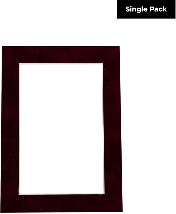 8x10 Mat Bevel Cut for 5.5x8.5 Photos - Acid Free Dark Red Suede Precut Matboard With Backing Board and Crystal Clear, Self Seal Photo Mat Bag - For Pictures, Photos, Framing - 4-ply Thickness