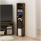 Adjustable Shelves Multimedia Storage Tower Rack with Spacious Media Organization, Durable Design, Versatile Rack for DVDs, CDs, Games, and More Amber Pine/8 Tier Narrow