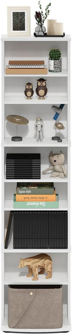 Adjustable Shelves Multimedia Storage Tower Rack with Spacious Media Organization, Durable Design, Versatile Rack for DVDs, CDs, Games, and More White/8 Tier