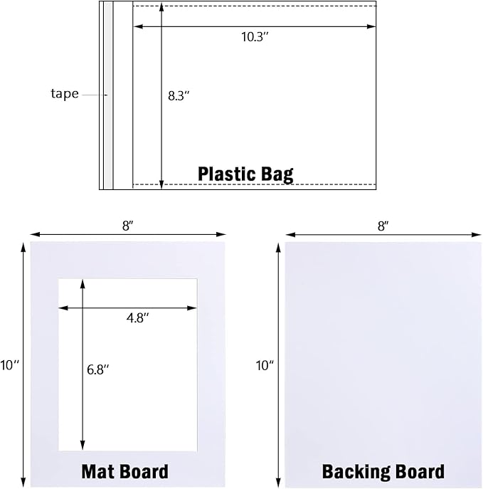 Egofine Pack of 10 White Mat Board Pre-Cut 8x10 Picture Mat for 5x7 Photo with White Core Bevel Cut Mattes Sets. Includes 10 High Premier Acid Free Mats & 10 Backing Board & 10 Clear Bags