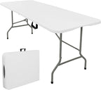 Folding Tables with Carrying Handle Heavy Duty Rectangular Portable Plastic Camping Table Steel Legs for Party, Dining, Wedding, Events, Picnic Indoor, Outdoor (8FT, White)
