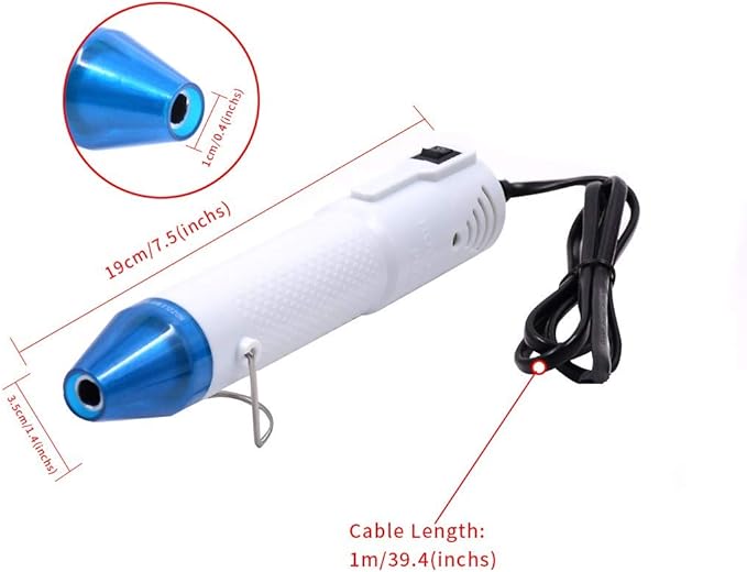 mofa Embossing Heat Gun,Hot Air Gun Tools Shrink Gun with Stand For DIY Embossing And Drying Paint Multi-Purpose Electric Heating Nozzle 150W(White,Blue)