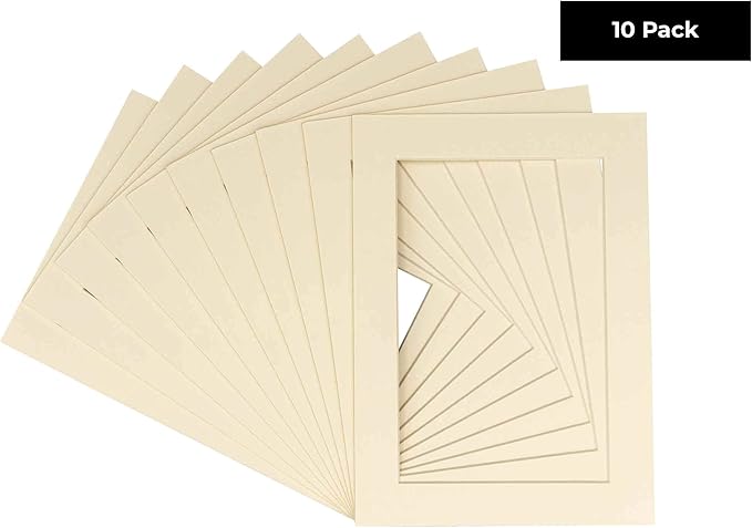 Poster Palooza Pack of TEN 8.5x11 Mats Bevel Cut for 7x9 Photos - Acid Free Textured Cream Precut Matboards For Pictures, Photos, Framing - 4-ply Thickness