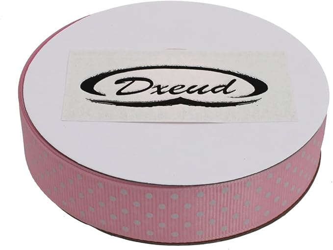 Polka Dot Grosgrain Ribbon 25 Yard Each Roll 100% Polyester (3/4", Pink)