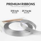 3/8 Inch 25 Yards Satin Ribbon Silver, Solid Color Fabric Ribbon for Gift Wrapping, Wedding, Polyester Gift Ribbon for Birthday Party Decoration, Craft, Hair, Floral, Sewing