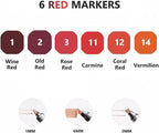 6 Colors Red Rose Flower Colors Alcohol Markers Set, Dual Tips Art Markers Drawing Sketched Double Tipped for Adults Beginner Kids (Red)