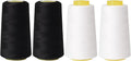 Sewing Thread Cone Set, 4 Pack Serger Thread, 3000 Yards Each, All Purpose Thread for Sewing, Quilting, Machines, Overlock, Merrow & Hand Embroidery (White2Black2)