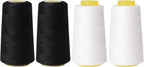 Sewing Thread Cone Set, 4 Pack Serger Thread, 3000 Yards Each, All Purpose Thread for Sewing, Quilting, Machines, Overlock, Merrow & Hand Embroidery (Black2White2)