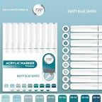 Water Based Acrylic Paint Markers Blue, 9 Colors Acrylic Paint Pens Set with Soft Brush Tip, Marker Pen for Rock Painting, Egg, Wood, Glass, Paper, Mugs, Acrylic Painter Ink (Dusty Blue)