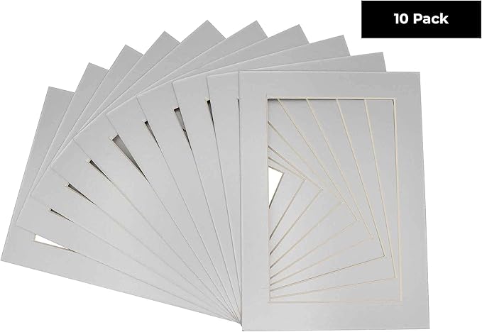 6x8 Mat for 8x10 Frame - Precut Mat Board Acid-Free Metallic Silver 6x8 Photo Matte For a 8x10 Picture Frame, Premium Matboard for Family Photos, Show Kits, Art, Picture Framing, Pack of 10 Mats