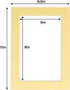 5.5x8.5 Mat for 8.5x11 Frame - Precut Mat Board Acid-Free Show Kit with Backing Board, and Clear Bags Soft Yellow 5.5x8.5 Photo Matte For a 8.5x11 Picture Frame Matboard for Framing, Pack of 25 Mats