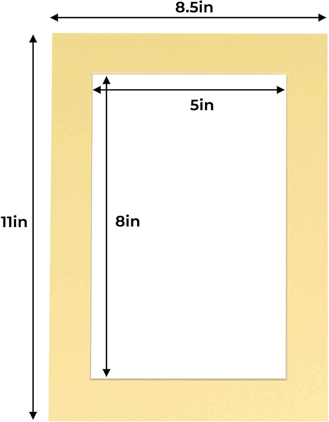 5.5x8.5 Mat for 8.5x11 Frame - Precut Mat Board Acid-Free Show Kit with Backing Board, and Clear Bags Soft Yellow 5.5x8.5 Photo Matte For a 8.5x11 Picture Frame Matboard for Framing, Pack of 10 Mats