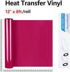guangyintong Rose Red Heat Transfer Vinyl HTV Rolls, 12" x 8ft Rose Red Iron on Vinyl for T-Shirts Glossy Surface Rose Red HTV Vinyl for All Cutter Machines Easy to Cut & Weed for Heat Vinyl Design