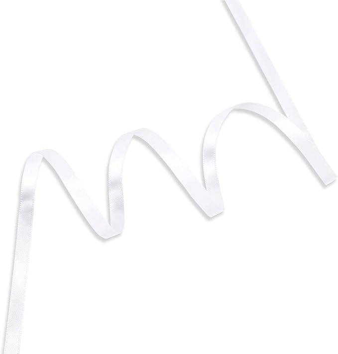 Humphrey's Craft 1/4 Inch White Double Faced Satin Ribbon - 50 Yards Variety of Color for Crafts Gift Wrapping DIY Bows Bouquet Decoration Sewing Christmas Tree Wedding and Invitation Card.