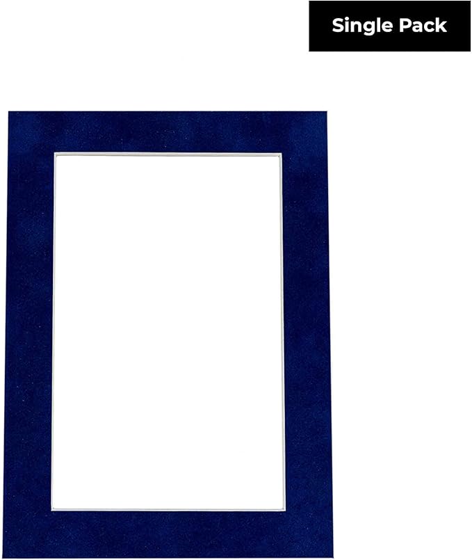 8x10 Mat Bevel Cut for 5x8 Photos - Acid Free Brooke Blue Suede Precut Matboard With Backing Board and Crystal Clear, Self Seal Photo Mat Bag - For Pictures, Photos, Framing - 4-ply Thickness