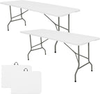 Set of 2 Folding Table 5 FT Camping Table Portable Heavy Duty Plastic Rectangular Outdoor Dining Table Steel Legs Fold-in-Half with Carrying Handle for Indoor,Picnic,Party,Wedding,Events(White)