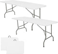 Set of 2 Folding Table 6 FT Lightweight Camping Table Portable Plastic Rectangular Outdoor Dining Table Steel Legs Fold-in-Half with Carrying Handle for Indoor,Picnic,Party,Wedding,Events(White)