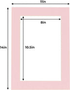 11x14 Mat for 8.5x11 Photo - Precut Soft Pink Picture Matboard for Frames 11 x 14 Inches - Bevel Cut to Display Art 8.5 x 11 Inches - Acid Free Pack of 100 MATS with Backing Boards & Clear Bags