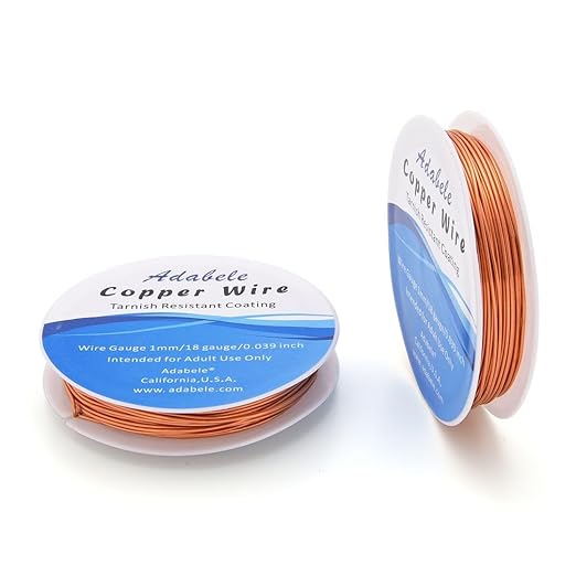Adabele 65 Feet Premium Tarnish Resistant Round Bare Raw Jewelry Copper Wire Beading Wire Spool Bulk (1mm/18 Gauge) for DIY Craft Jewelry Making BF287-10