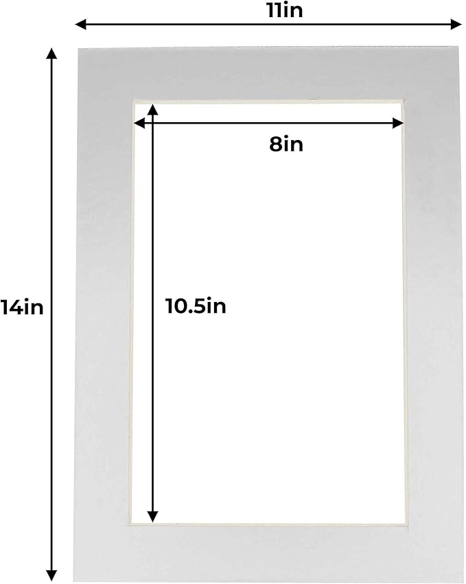 11x14 Mat for 8.5x11 Photo - Precut Metallic Silver Picture Matboard for Frames 11 x 14 Inches - Bevel Cut to Display Art 8.5 x 11 - Acid Free Pack of 100 MATS with Backing Boards & Clear Bags