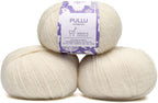 Pullu - Baby Alpaca Merino Wool Yarn Set of 3 Skeins (150 Grams) Worsted Weight - Sourced Directly from Peru - Heavenly Soft and Perfect for Knitting and Crocheting (Ivory)