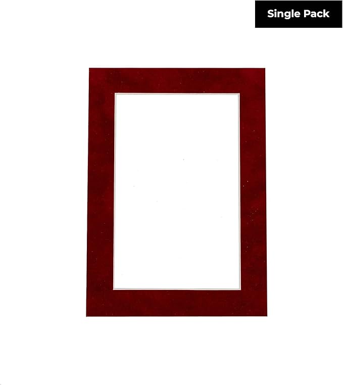 8x10 Mat Bevel Cut for 6x8 Photos - Acid Free Bright Red Suede Precut Matboard With Backing Board and Crystal Clear, Self Seal Photo Mat Bag - For Pictures, Photos, Framing - 4-ply Thickness
