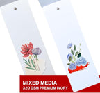 320gsm Premium Ivory Professional Bookmark Sketchpads/for All Mediums, Calligraphy, Charcoal, acrylics, Gouache / (Pack of 2 - a Total of 30 DIY Bookmarks) / Blue Florals