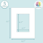 MBC Mat Board Center, 5 Pack 8.5X11 for 5X7 White Picture Mats Frame Mattes, Bevel Cut, Acid Free, 4-Ply Thickness