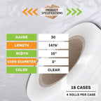 PSBM White Stretch Wrap, 15 Inch x 1476 Feet, 72 Pack, Tinted Pre-Stretched Shrink Wrap Film for Moving, Packaging, Pallet Wrapping
