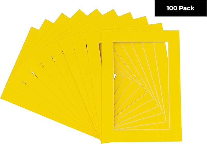 11x14 Mat for 8.5x11 Photo - Precut Yellow Picture Matboard for Frames Measuring 11 x 14 Inches - Bevel Cut Matte to Display Art Measuring 8.5 x 11 Inches - Acid Free Pack of 100 MATS