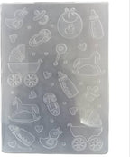 NZJ Baby Footprint Trolley Happy Birthday Shower Plastic Embossing Folders for Card Making Scrapbooking and Other Paper Crafts (1) Transparent